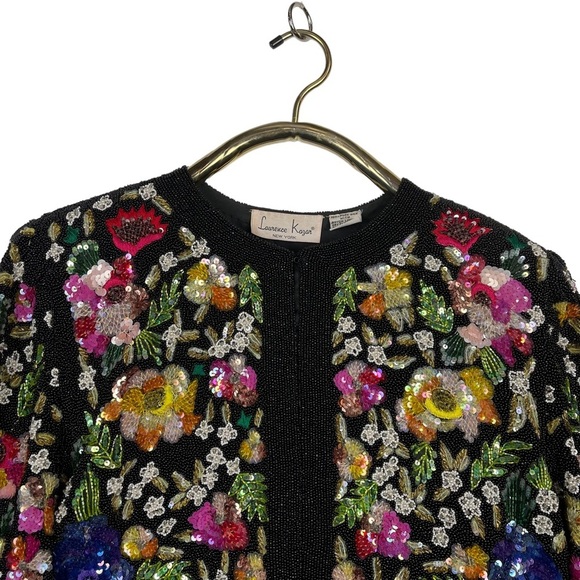 LAURENCE KAZAR VINTAGE BEAD EMBELLISHED EMBROIDERED HEAVY FLORAL EVENING JACKET - Picture 6 of 15